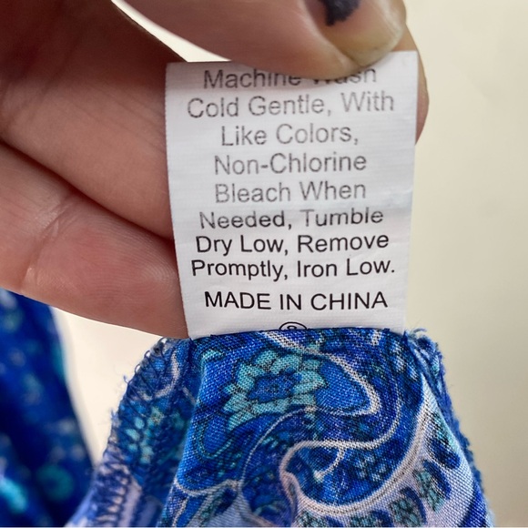 Rusttydustty Blue Floral Paisley Cutout Maxi Dress XL Boho Vacation Tie Front - Picture 13 of 14